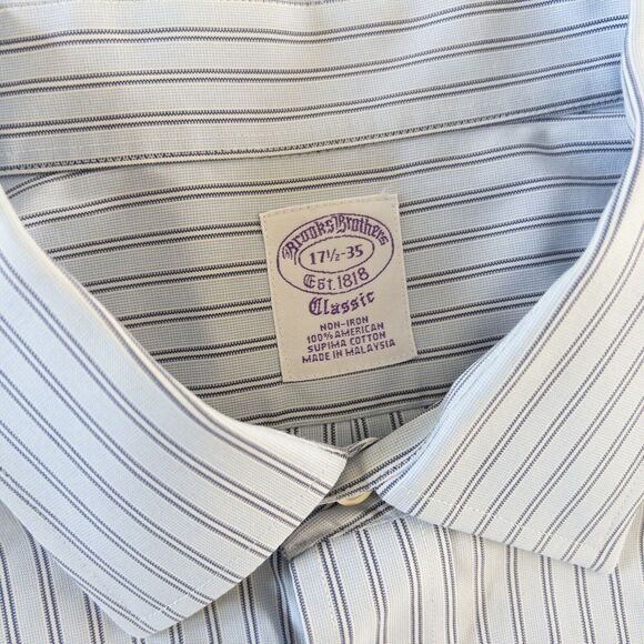 Brooks Brothers Purple Label Classic Button Up Dress Shirt 17.5/35 - Picture 3 of 5